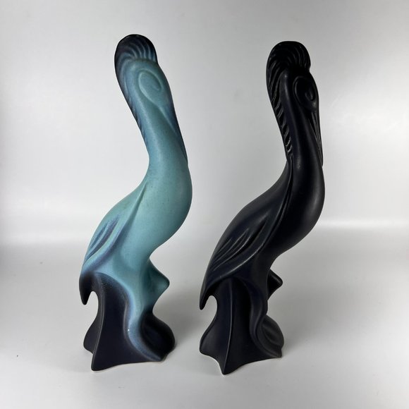 Vintage Crane Bird Figurine Sculpture Bell of California Blue Black MCM Lot of 2 - Picture 3 of 12